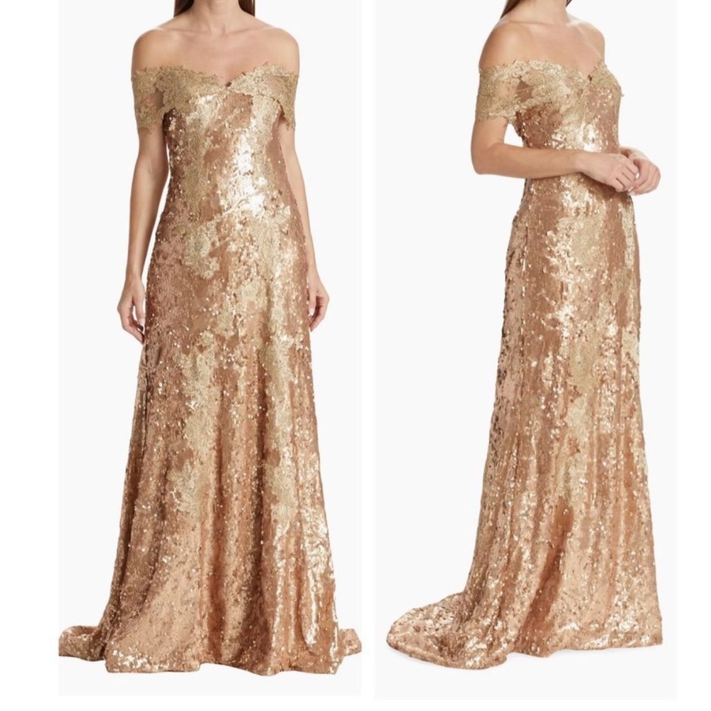 NWT Rene Ruiz gorgeous gold sequin gown